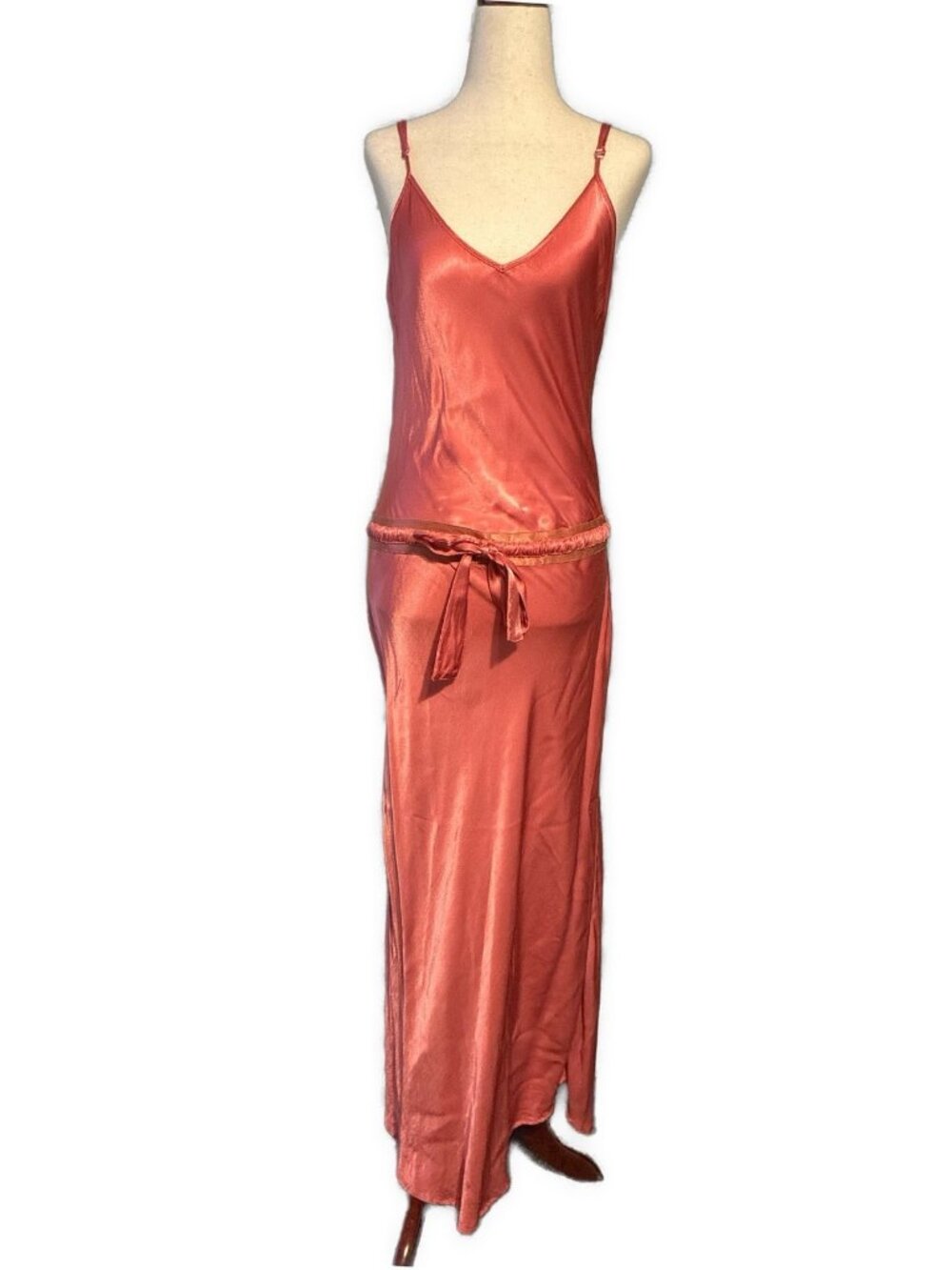 Flannel Australia Dusty Pink Viscose Bias Satin Slip Maxi Dress V Neck Small